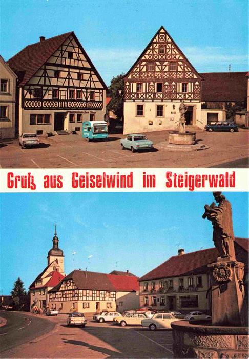 Geiselwind Gasthof Pension Lamm Fachwerkhaeuser Brunnen Hauptstrasse