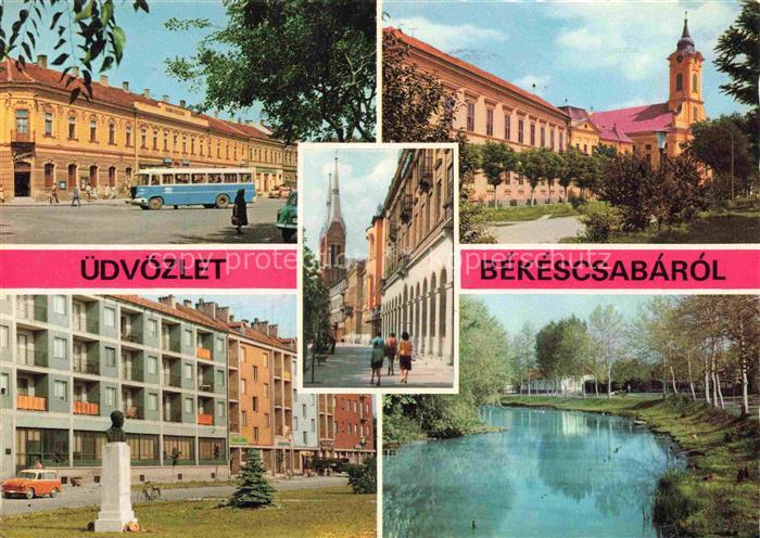 Bekescsabarol Bekescsaba HU Teilansichten Denkmal Stadtzentrum Kirche Partie am