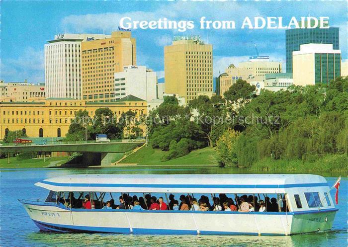 Adelaide Australia Popeye Boat River Torrens City skyline