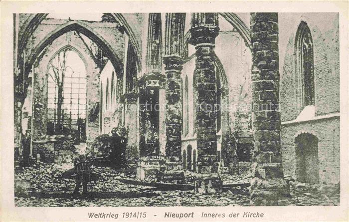 NIEUPORT Nieuwpoort West-Vlaanderen Belgie WK1 Inneres der zerstoerten Kirche