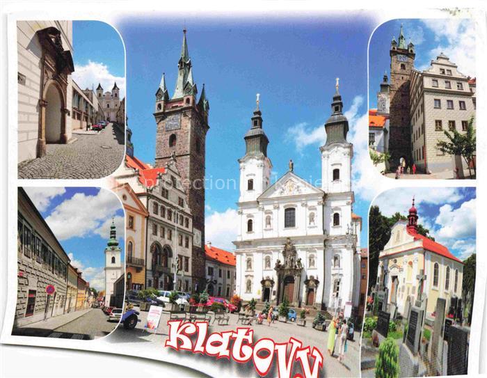 Klatovy Klattau CZ Bila vez kostel Sv Vavrince Radnice Cerna vez kostel Neposkvr