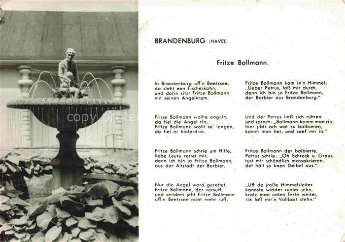 BRANDENBURG  HAVEL Fritz Bollemann Brunnen und Gedicht