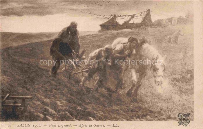 Legrand Paul Kuenstlerkarte Apres la Guerre Feldarbeit Pferd