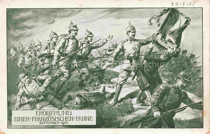 Militaria WK1 Eroberung Einer Franzoesichen Fahne September