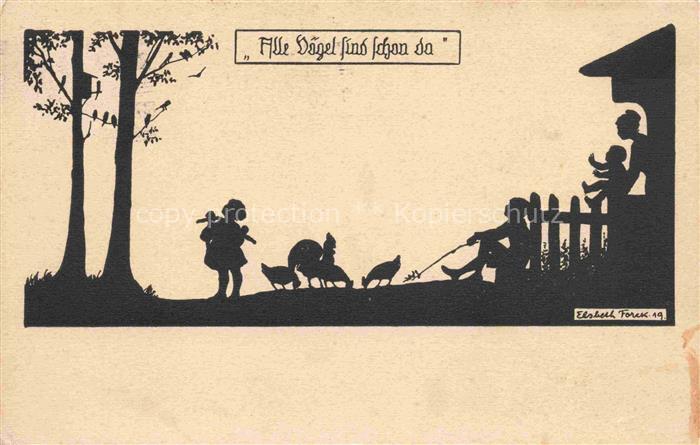 Scherenschnitt-AK Schattenbildkarte Shadowbolt Elsbeth Forck Nr. 481 Alle Voegel