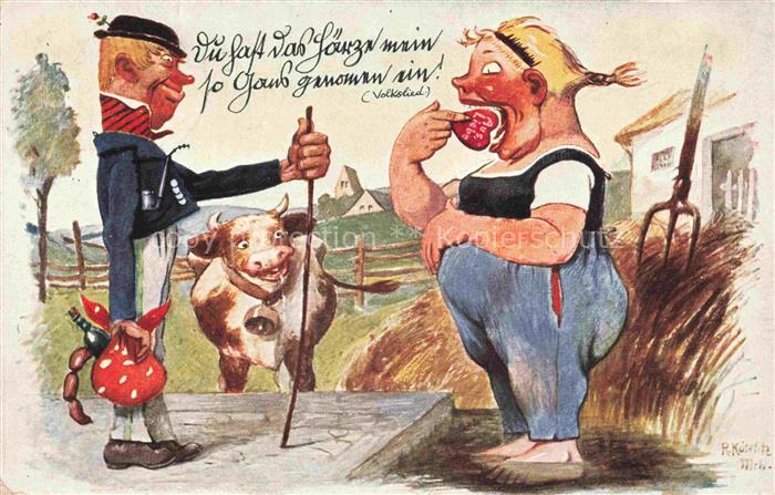 KoeSELITZ Rudolf Muenchen Kuenstlerkarte Nr.4180 Mann Frau Kuh