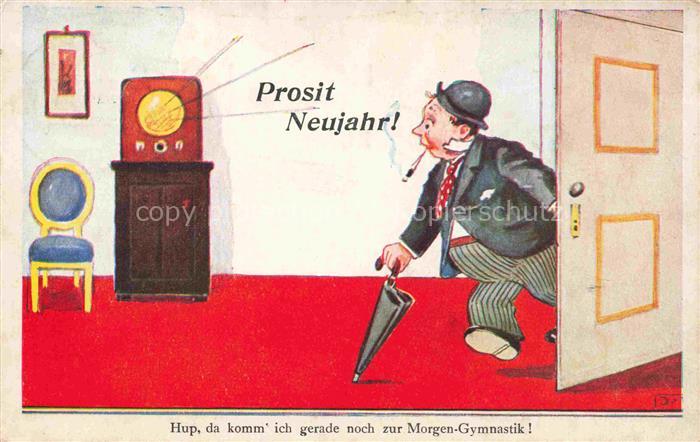 Neujahr Annee New Year Radio Mann Morgen Gymnastik