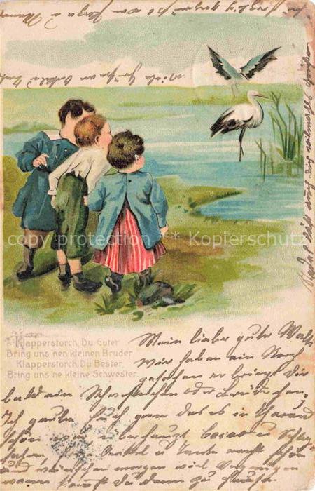 Storch Stork Cigogne Ciguena Kinder Litho