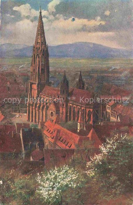 HOFFMANN  Heinrich Kuenstlerkarte Freiburg i. Br. Das Muenster vom Schlossberg g