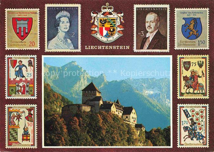 Briefmarkensprache auf Ak Lichtenstein