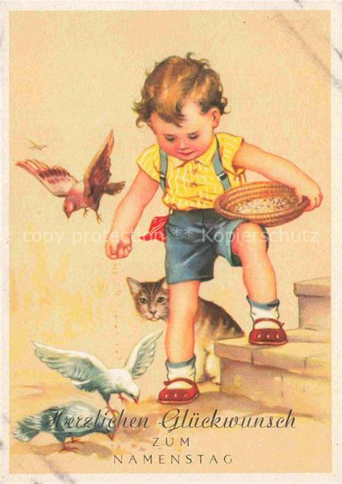 Namenstag Namenskarte Kind Katze Vogel Tauben
