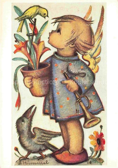 Hummel Kuenstler-AK-Nr. 14385 Kind Vogel Rabe Engel