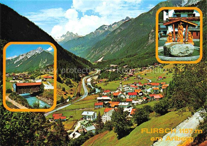 Flirsch am Arlberg Tirol AT Panorama Gedeckte Bruecke Brunnen