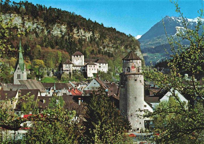 Feldkirch  Vorarlberg AT mit Dom St Nikolaus Schattenburg und Katzenturm