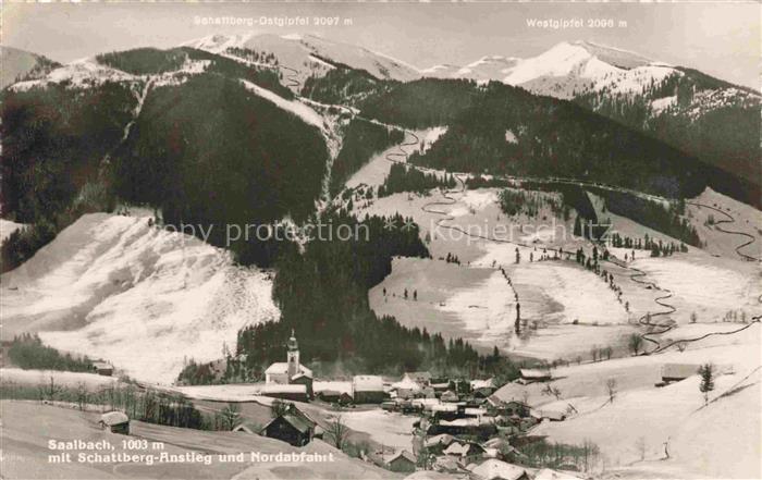 Saalbach -Hinterglemm AT Winterpanorama mit Schattberg-Anstieg und Nordabfahrt W