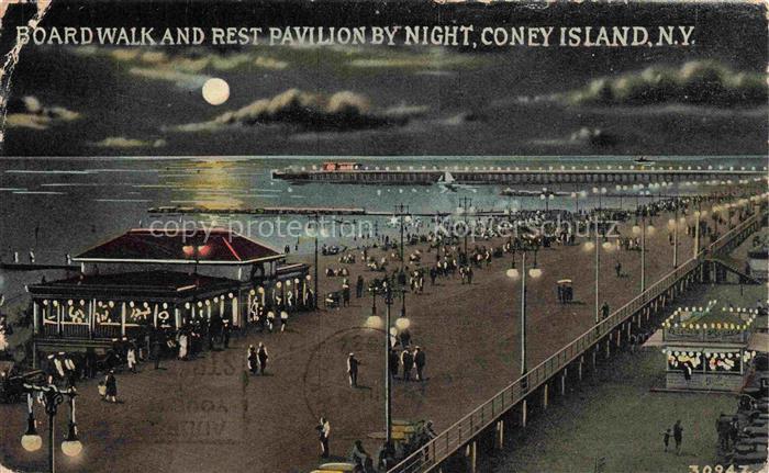 Coney Island New York Boardwalk and Rest Pavillon by night