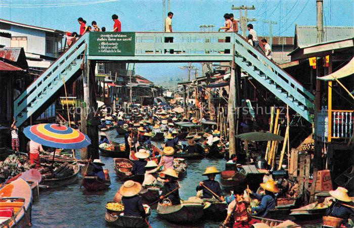 Damnonsadouk Rajburi Thailand Floating market and wooden bridge cross