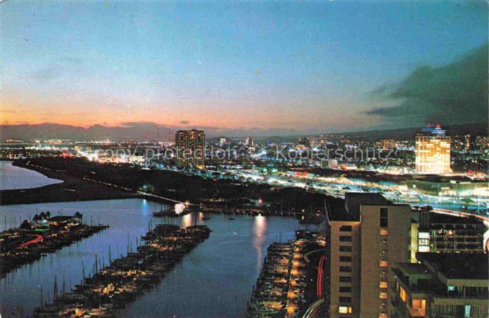 Honolulu Panoramic view Ala Moana Shopping Center Ala Wai Yacht Harbor view from