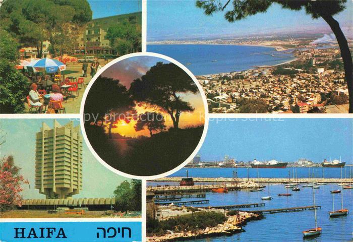 HAIFA Israel View from Mt Carmel Road side cafe Kishon Harbour Central bus stati