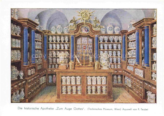 WIEN AT Die historische Apotheke Zum Auge Gottes Aquarell