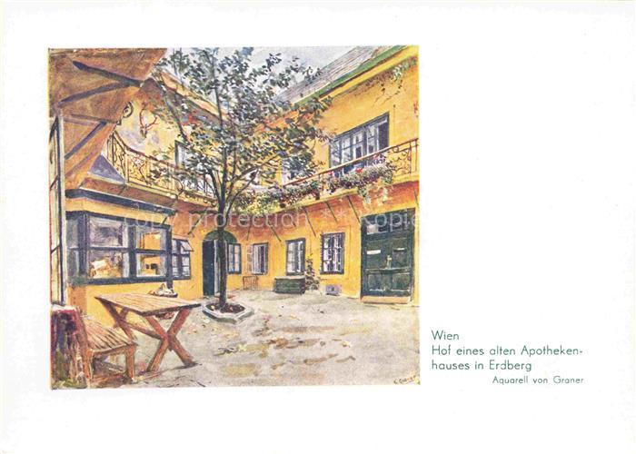 WIEN AT Hof eines alten Apothekenhauses in Erdberg Aquarell