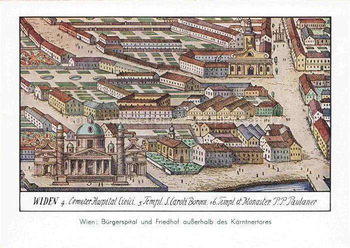 WIEN AT Buergerspital und Friedhof ausserhalb des Kaerntnertores Aquarell