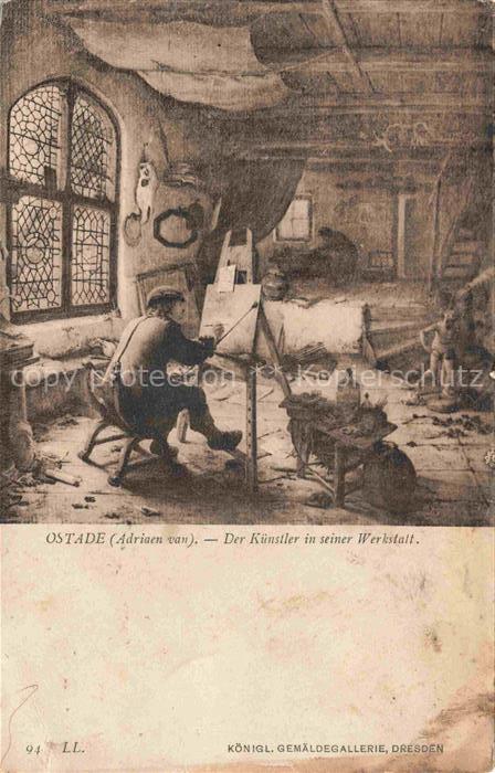 OSTADE Adriaen va Kuenstlerkarte Der Kuenstler in seine Werkstatt