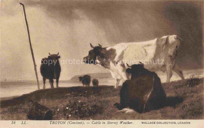 Troyon Constant Kuenstlerkarte Cattle in Stormy Weather Kuehe
