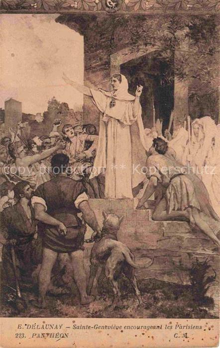 Delaunay E. Kuenstlerkarte Sainte Genevieve encouragent les Parisiens  Pantheon