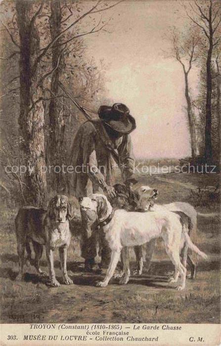 Troyon Constant Kuenstlerkarte Le Garde Chasse ecole Francaise