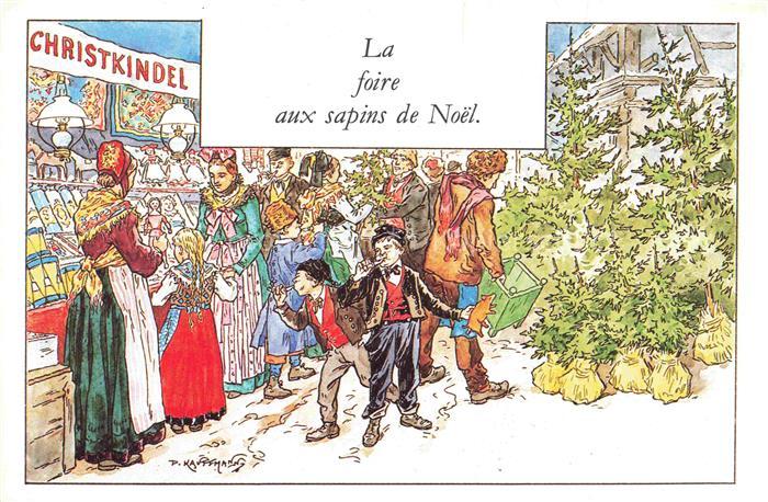 Kauffmann P. Alsace Elsass Kuenstlerlitho La foire aux sapins de Noel