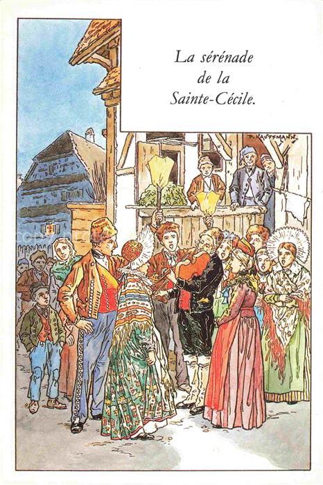 Kauffmann P. Alsace Elsass Kuenstlerlitho La serenade de la Sainte Cecile