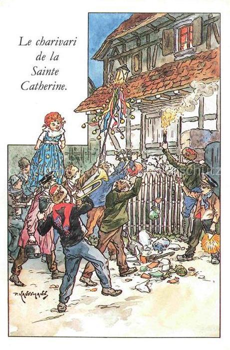 Kauffmann P. Alsace Elsass Kuenstlerlitho Le charivari de la Sainte Catherine