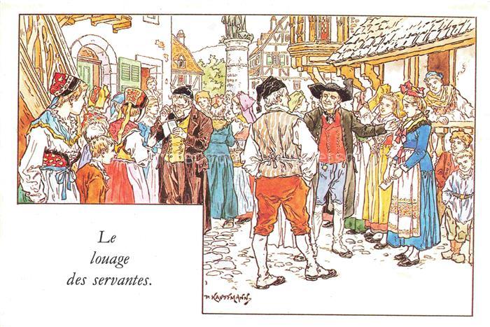 Kauffmann P. Alsace Elsass Kuenstlerlitho Le louage des servantes