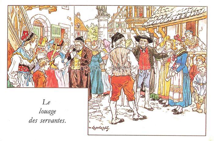 Kauffmann P. Alsace Elsass Kuenstlerlitho Le louage des servantes