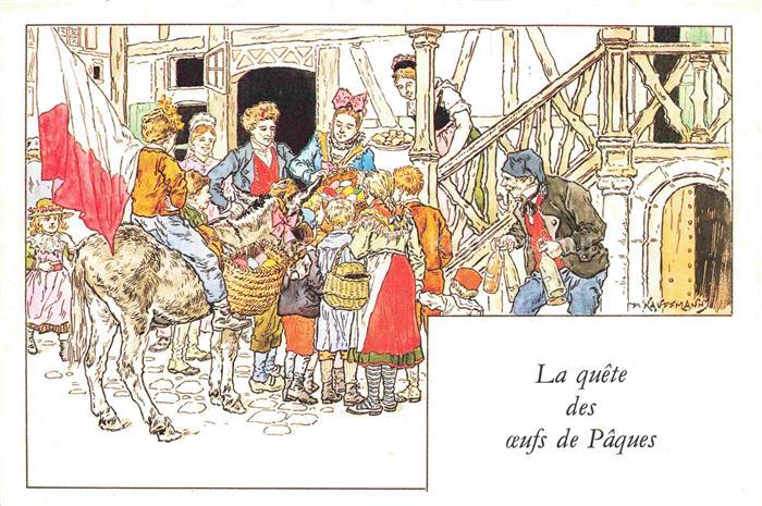 Kauffmann P. Alsace Elsass Kuenstlerlitho La quete des aufs de Paques