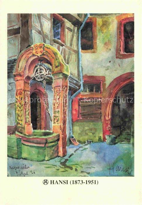 Waltz J J Hansi Kuenstlerkarte Alsace Elsass Riquewihr Le puits de la Maison Kie