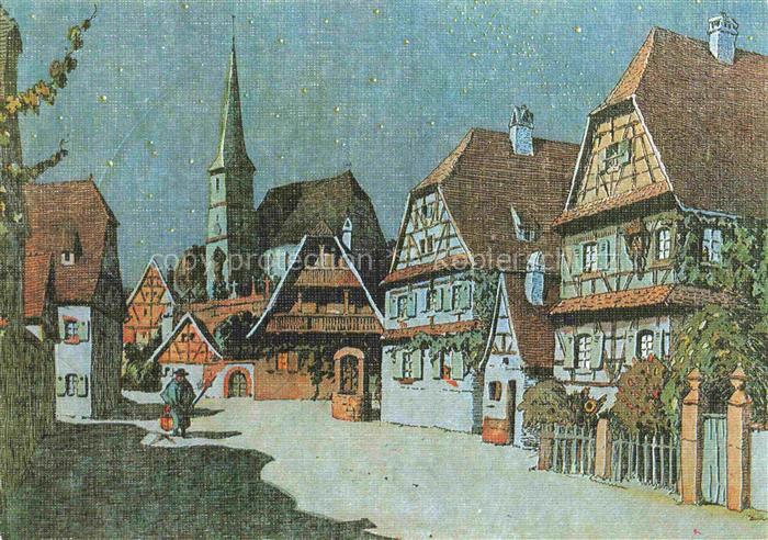Hansi  Waltz J J Kuenstlerkarte Alsace Elsass Alsace Quand la nuit baigne le vil