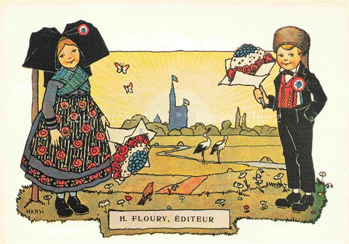 Hansi  Waltz J J Kuenstlerkarte Alsace Elsass H. Floury Editeur