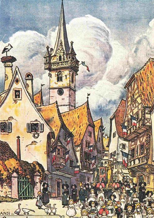 Hansi  Waltz J J Kuenstlerkarte Alsace Elsass Colmar