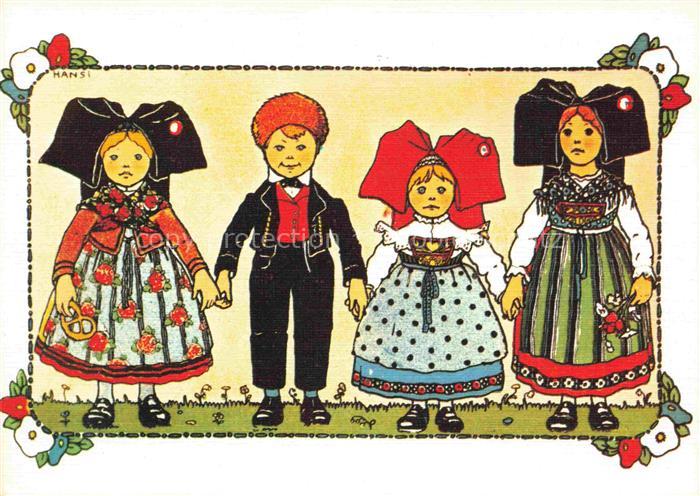 Hansi  Waltz J J Kuenstlerkarte Alsace Elsass Alsace Main dans la main belle pro
