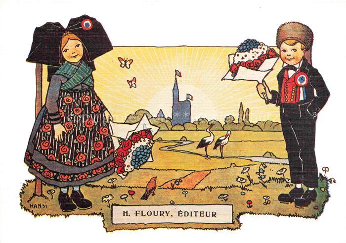 Hansi  Waltz J J Kuenstlerkarte Alsace Elsass Alsace Heureuse H.Floury Editeur