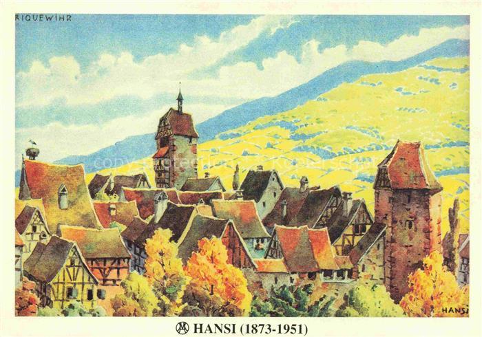Hansi  Waltz J J Kuenstlerkarte Alsace Elsass Riquewihr Vue generale Ville