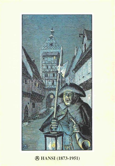 Hansi  Waltz J J Kuenstlerkarte Alsace Elsass Riquewihr Veilleur de Nuit