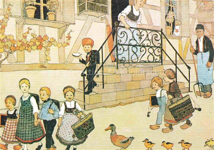 Hansi  Waltz J J Kuenstlerkarte Alsace Elsass Le depart pour Ecole