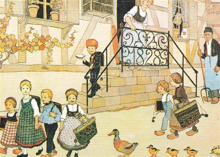 Hansi  Waltz J J Kuenstlerkarte Alsace Elsass Le depart pour Ecole