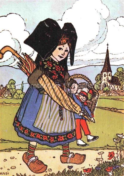 Hansi  Waltz J J Kuenstlerkarte Alsace Elsass Jai trauve au Marche beaucoup de b