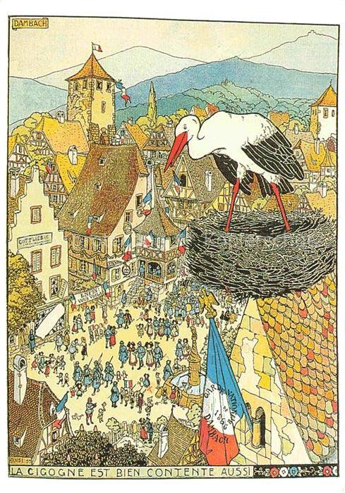 Hansi  Waltz J J Kuenstlerkarte Alsace Elsass La Cigogne est bien contente aussi