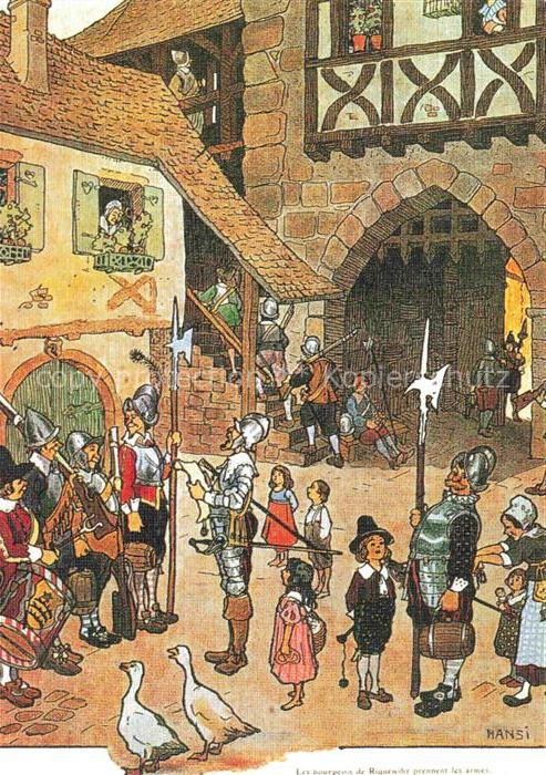 Hansi  Waltz J J Kuenstlerkarte Alsace Elsass Rassemblement des bourgeois de Riq