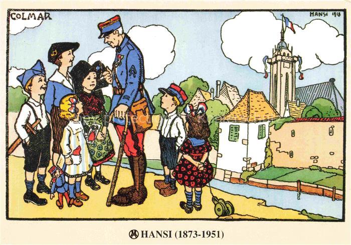 Hansi  Waltz J J Kuenstlerkarte Alsace Elsass Hansi a Colmar